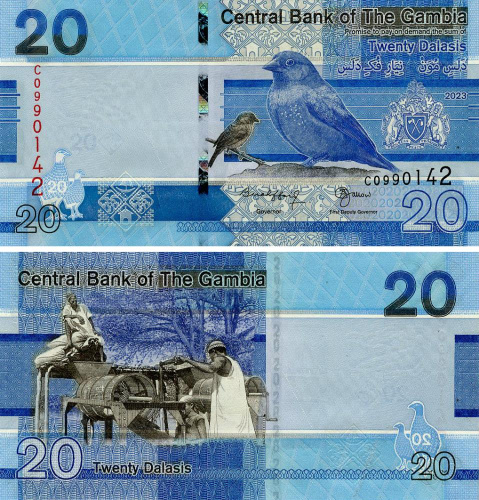 фото Гамбия 20 даласи 2023 UNC Птица (P39)