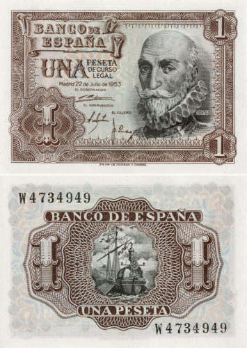 фото Испания 1 песета 1953 AU-UNC (P144)