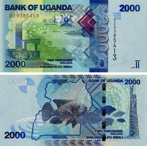 фото Уганда 2000 шиллингов 2022 UNC Рыба (P50)