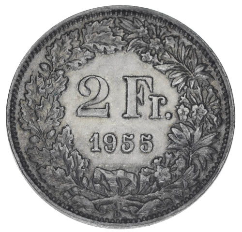 фото Швейцария 2 франка 1955 Серебро F-VF