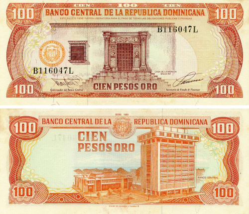 фото Доминикана 100 песо 1993 UNC (P144a)