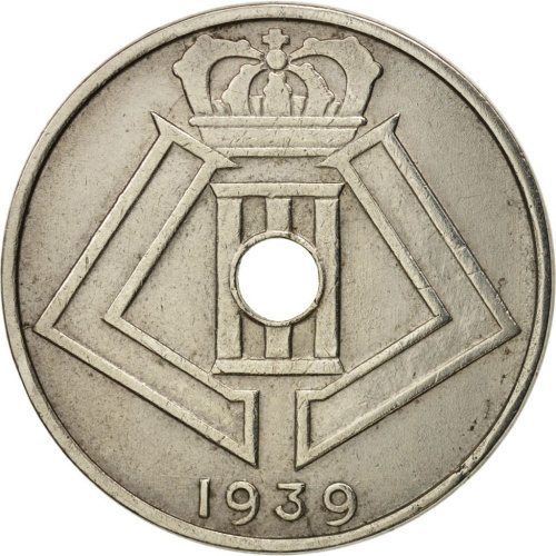фото Бельгия 25 сантимов 1939 VF (KM#114.1)