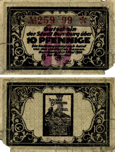 фото Германия Нотгельд  10 пфеннигов 1920 F-VF Бернбург