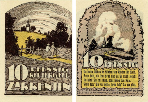фото Германия Нотгельд  10 пфеннигов 1922  F-VF Царрентин