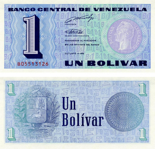 фото Венесуэла 1 боливар 1989 UNC (P68)