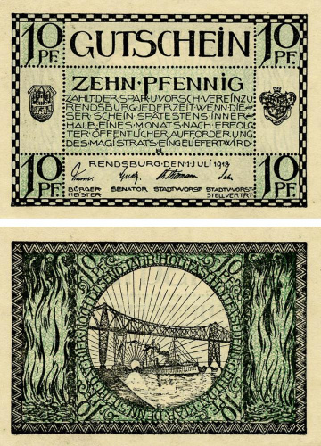 фото Германия Нотгельд  10 пфеннигов 1918  F-VF Рендсбург