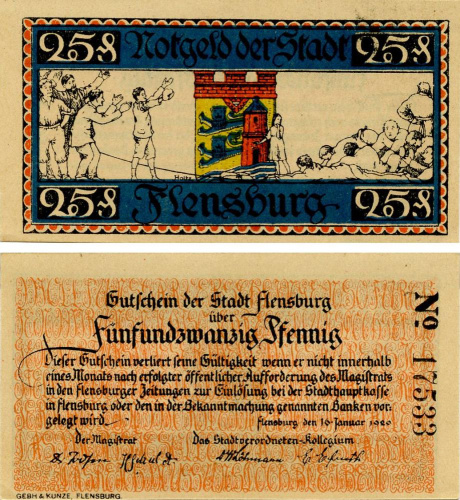фото Германия Нотгельд 25 пфеннигов 1920 F-VF Фленсбург