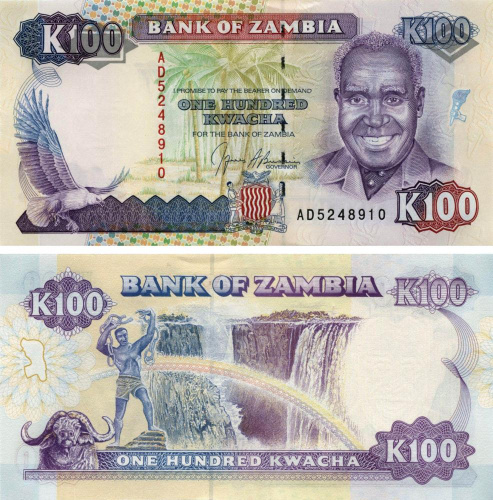 фото Замбия 100 квача 1991 UNC (P34)
