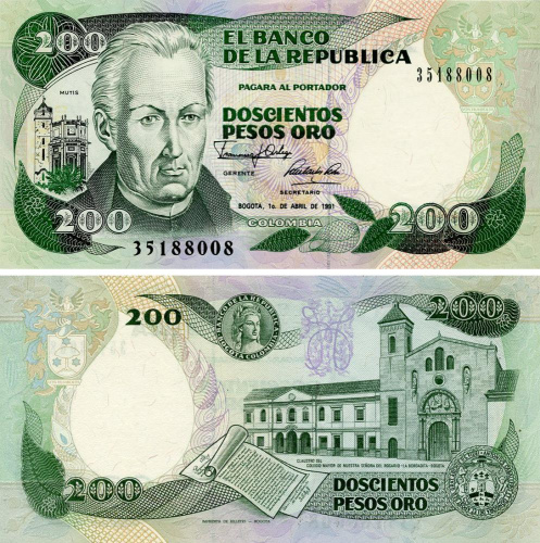 фото Колумбия 200 песо оро 1991 UNC (P429d)