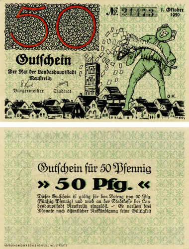 фото Германия Нотгельд  50 пфеннигов 1920 F-VF Нойштрелиц