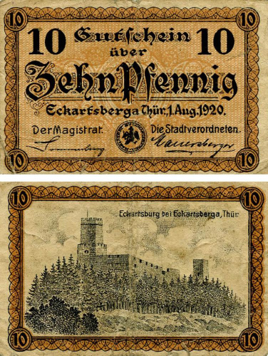 фото Германия Нотгельд  10 пфеннигов 1920  F-VF Эккартсберга