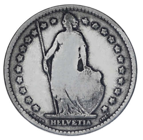 фото Швейцария 1 франк 1886 Серебро F-VF