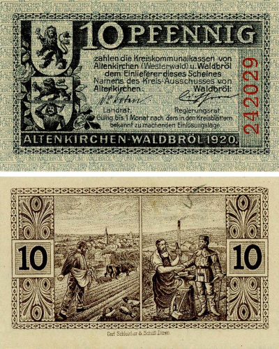 фото Германия Нотгельд  10 пфеннигов 1920  F-VF Альтенкирхен