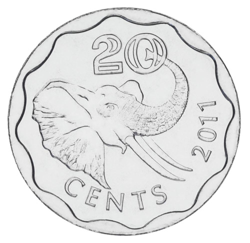 фото Свазиленд 20 центов 2011 UNC Слон (KM#58)