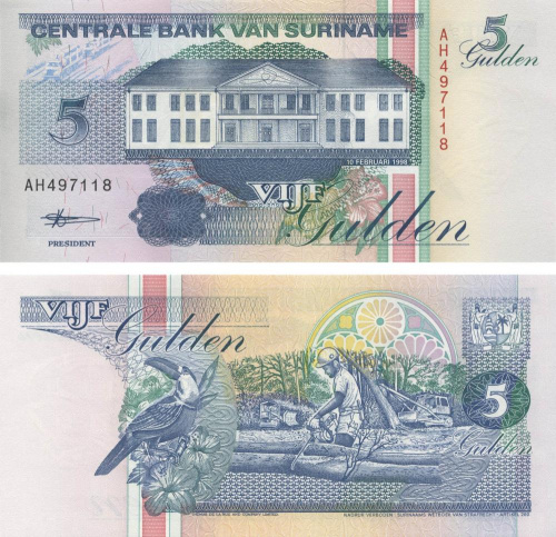 фото Суринам 5 гульденов 1998 UNC (P136)