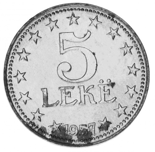 фото Албания 5 лек 1957 F-VF