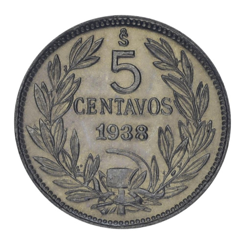 фото Чили 5 сентаво 1938 AU-UNC Птица - Гриф