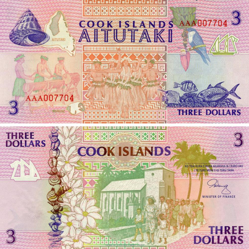 фото Острова Кука 3 доллара 1992 UNC (P7)