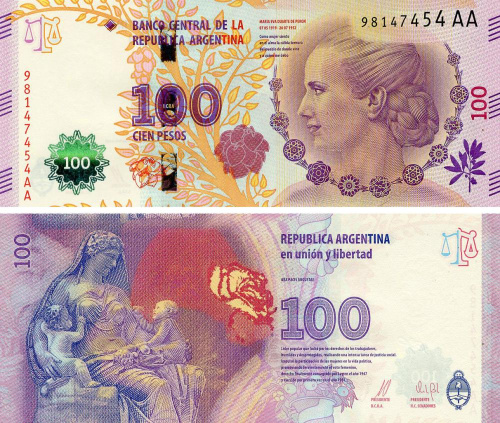 фото Аргентина 100 песо 2016 UNC Эва Перон (P358c)