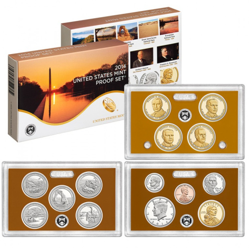 фото США набор из 6 монет 2014 Proof 1, 5, 10, 25, 50 центов, 1 доллар