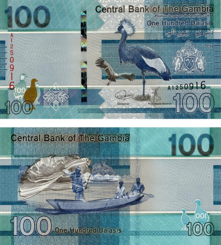 фото Гамбия 100 даласи 2019 UNC Птица (P41)