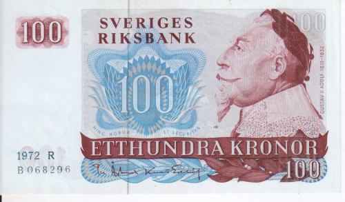 фото Швеция 100 крон 1972 UNC (P54)