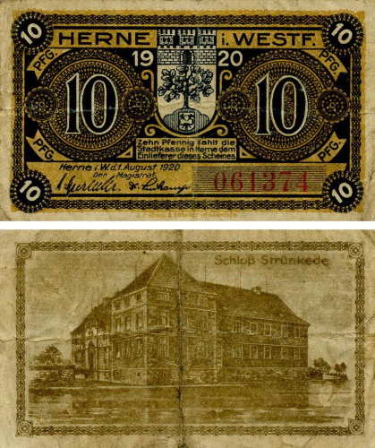 фото Германия Нотгельд  10 пфеннигов 1920 F-VF Херне
