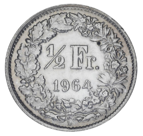 фото Швейцария 1/2 франка 1964 Серебро F-VF (Ag 835, 2,5 грамма)