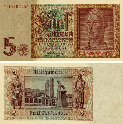 фото Германия 5 марок 1942 AU-UNC (P186a)