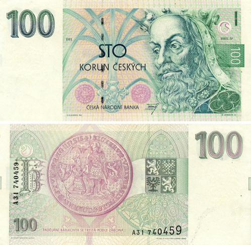 фото Чехия 100 крон 1993 UNC (P5)