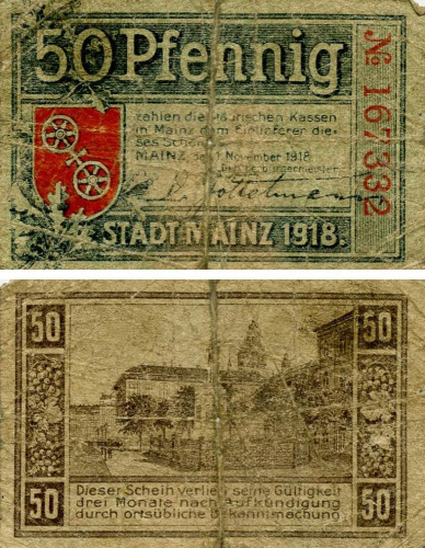 фото Германия Нотгельд  50 пфеннигов 1918  G-VG  Майнц