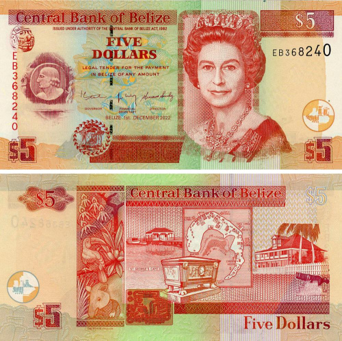 фото Белиз 5 долларов 2022 UNC (P67)