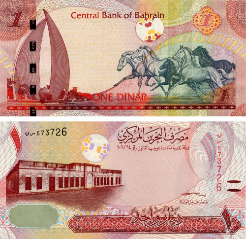 фото Бахрейн 1 динар 2016 UNC Кони Лошади (P31)