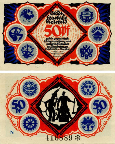 фото Германия Нотгельд 50 пфеннигов 1921 F-VF Билефельд